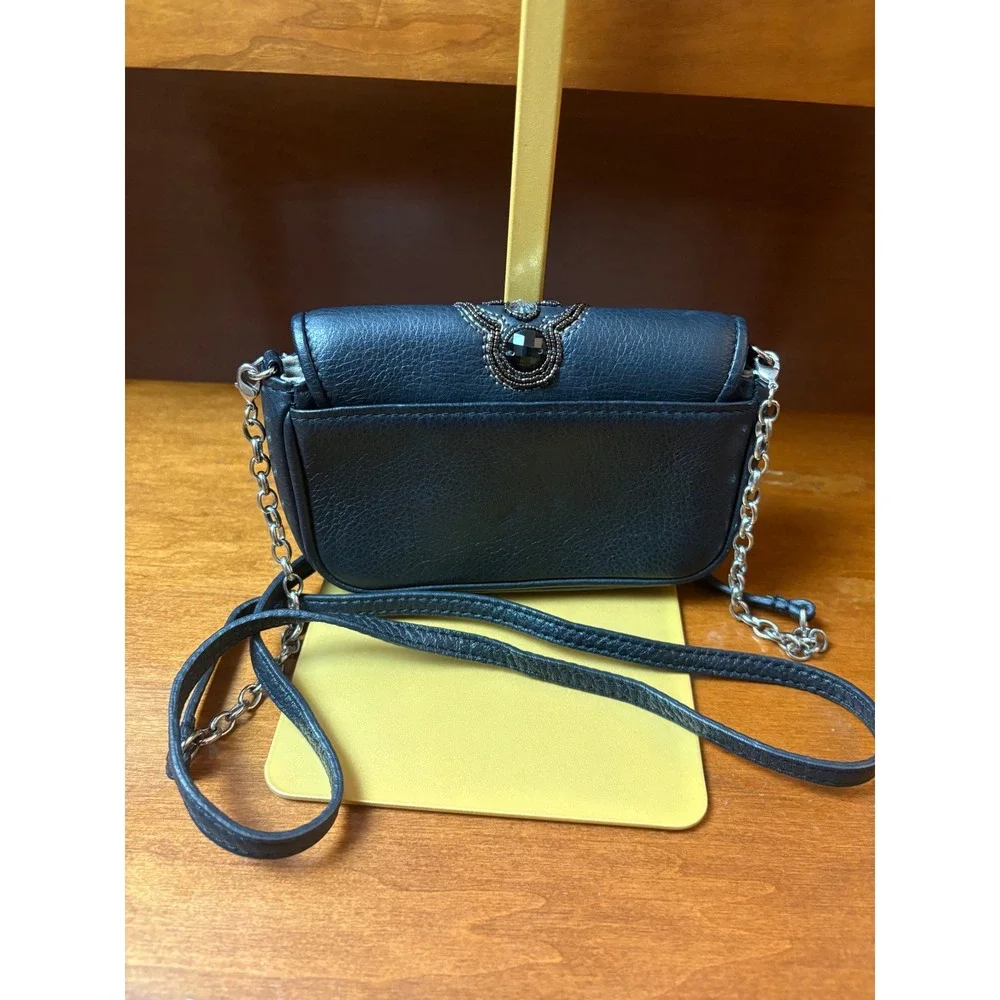 Brighton Black Beaded Leather‎ Crossbody Floral Crystal Evening Bag